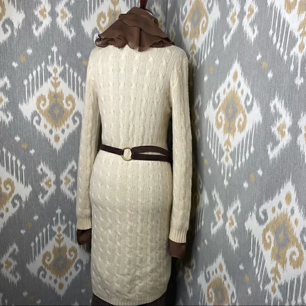 Ralph Lauren Vanilla Cable Knit Cashmere Long Line Cardigan Sweater Coat